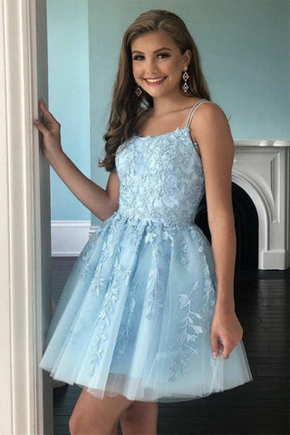 Spaghetti Straps Short Prom Dress with Appliques