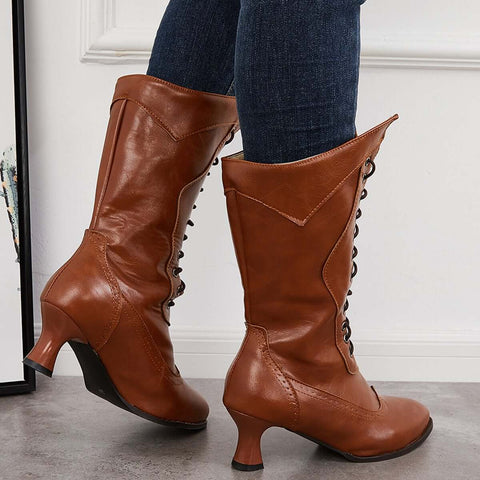 Vintage viktorianische Schnürstiefel mit mittlerer Wade, Western-Ritterstiefel