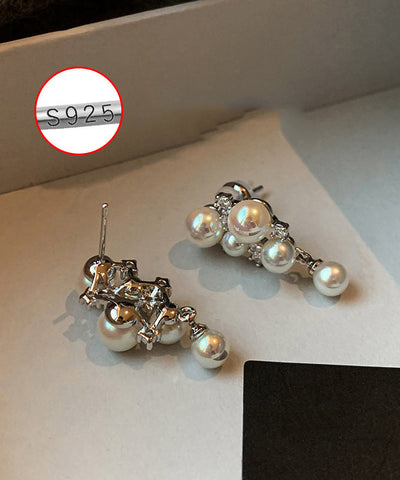 Women Pink Grape Cluster Pearl Zircon Drop Earrings