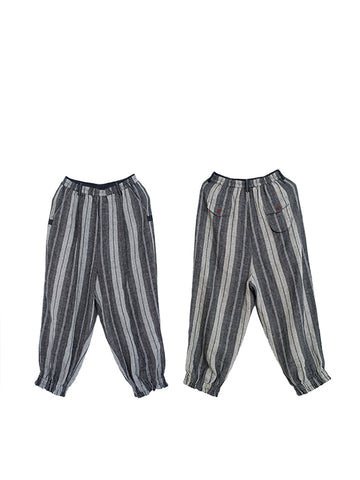 Plus Size Women Retro Stripe Yarn-dyed Pocket Loose Linen Harem Pants