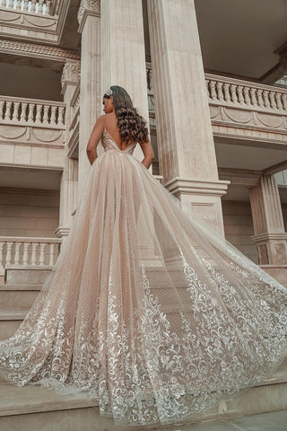 Spaghetti-Strap Sleeveless Mermaid Wedding Dress Tulle With Lace