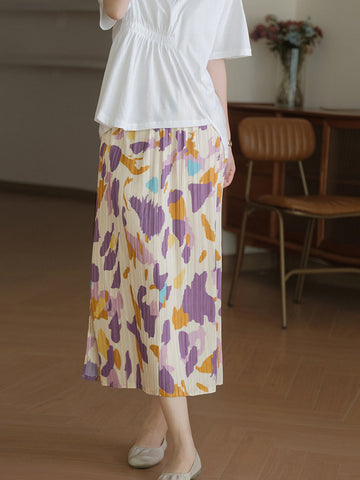 Women Artsy Flower Summer Split Hem Draped Skirt