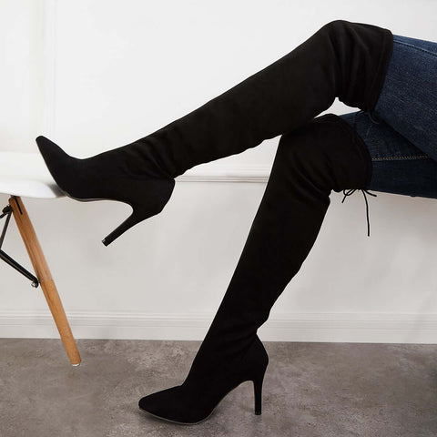 Stretchy Over The Knee Boots Pointed Toe Stiletto Heel Boots