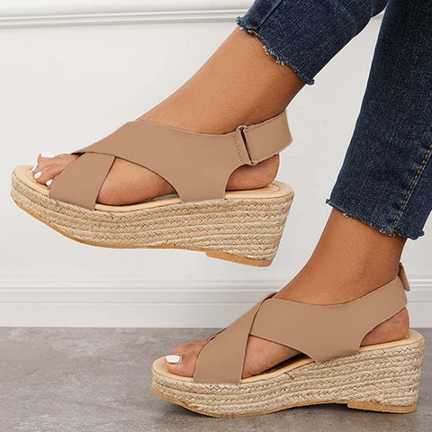 Criss Cross Espadrilles Platform Wedges Ankle Strap Sandals