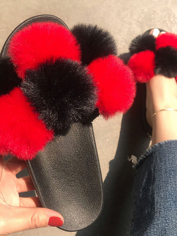 Pom Pom Faux Fur Slippers