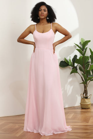 Spaghettiträger Chiffon Rosa Brautjungfernkleid