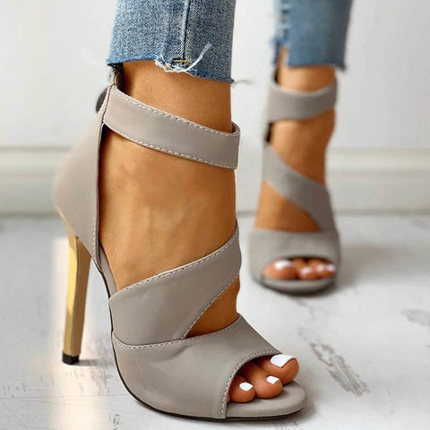 Back to school supplies Women Thin High Heels Summer Thin High Zipper Peep Toe Sandals Office Hollow Out Sandals Shoes Ladies High Heels Pumps
