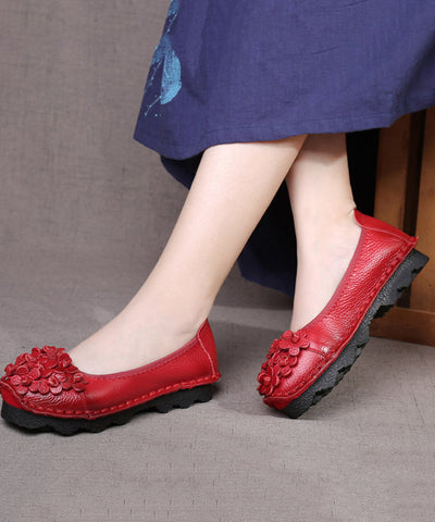 Handgemachte flache Schuhe aus Maulbeerrindsleder mit Blumenspleiß