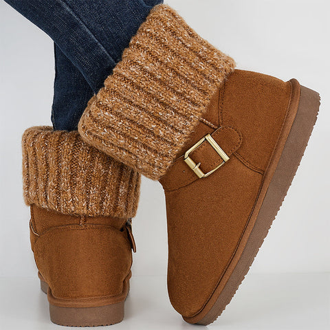 Knit Splicing Warm Ankle Non Slip Snow Boots Winter Short Booties