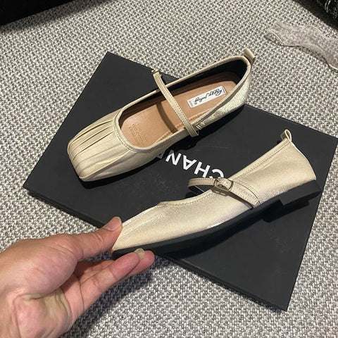 2024 Designer Women Mary Jane Shoes Fashion Ladies Square Toe Flats Shoes Soft Sole Flat Heel Dress Ballet Shoes