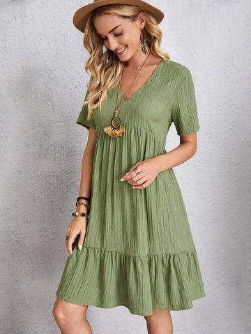 Full Size V-Neck Short Sleeve Beach Dress