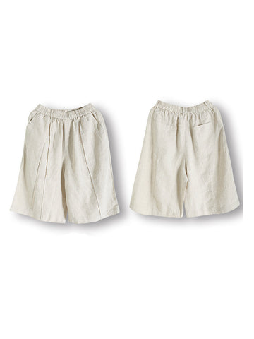 Women Summer Casual Solid Stitching Straight-leg Linen Pants