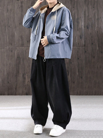 Leisure Solid Denim Puff Pants Bottoms