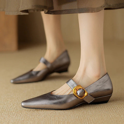 2024 New Size 34-40 INS Brand Women Ballet Flats Shoes Soft Real Leather Pumps Shoes for Woman Strap Wedding T-Strap Heel Shoes