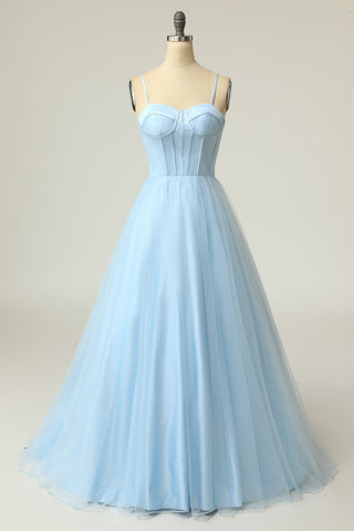A Line Spaghetti Straps Light Purple Long Prom Dress