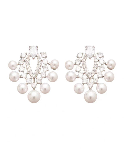 Fashion White Copper Zircon Pearl Stud Earrings