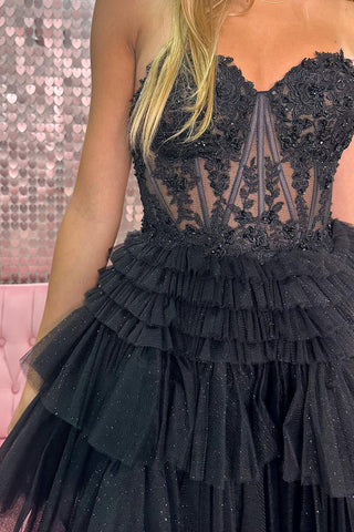 Stylish A Line Sweetheart Black Corset Homecoming Dress with Ruffles