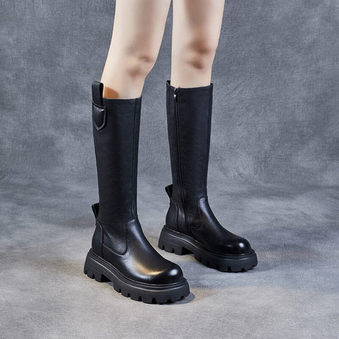 Autumn Winter Retro Leather Black Riding Boots