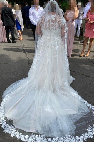 Cap Sleeves Princess Wedding Dress Lace Appliques Long