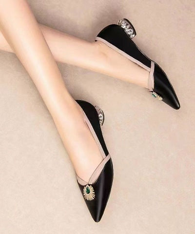 Edle, vielseitige flache Schuhe, schwarz, spitzer Zehenbereich, Zirkonia