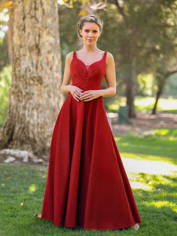 Bodenlanges Kleid in A-Linie mit tiefem V-Ausschnitt