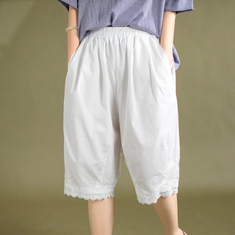 Summer Solid Cotton Trim Casual Shorts