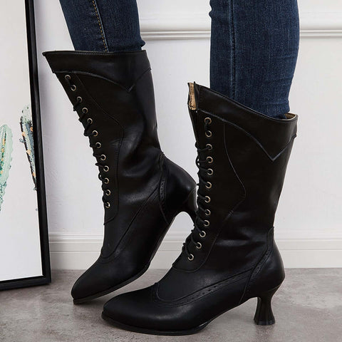 Vintage viktorianische Schnürstiefel mit mittlerer Wade, Western-Ritterstiefel