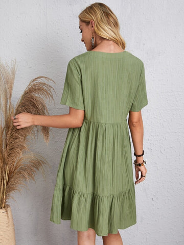 Full Size V-Neck Short Sleeve Beach Dress