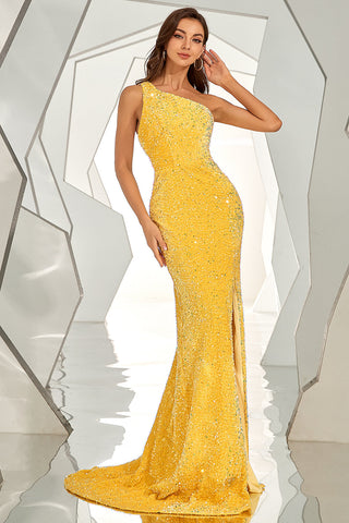 Mermaid One Shoulder Blush Sequined Prom Dress