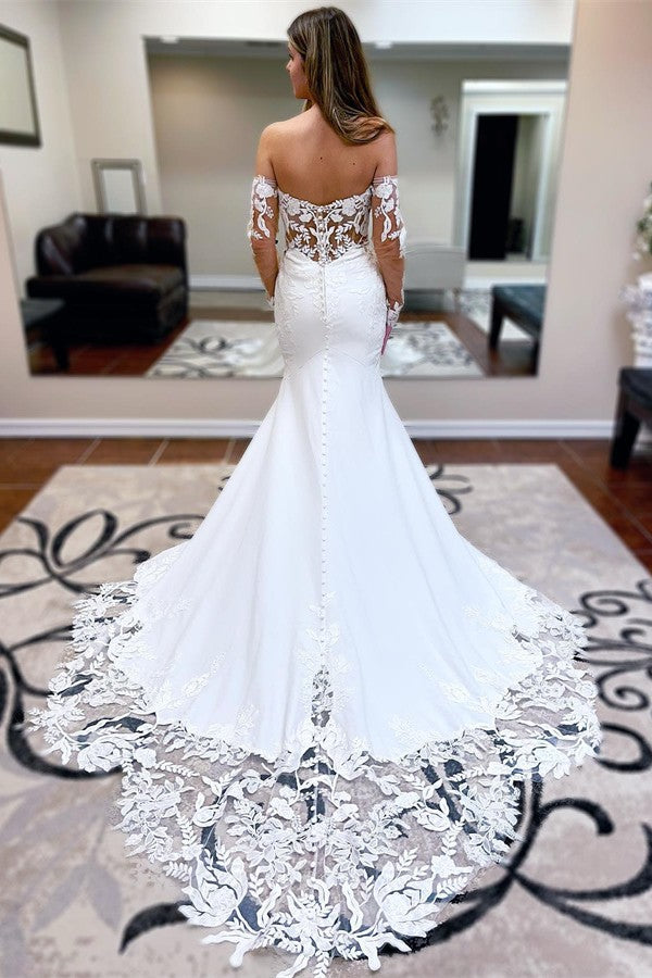 Bmbridal Mermaid Lace Wedding Dress With Detachable Sleeves