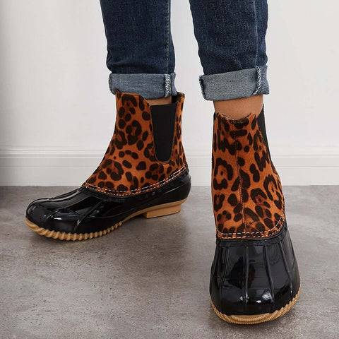 Waterproof Slip on Duck Booties Two Tone Chelsea Ankle Boots