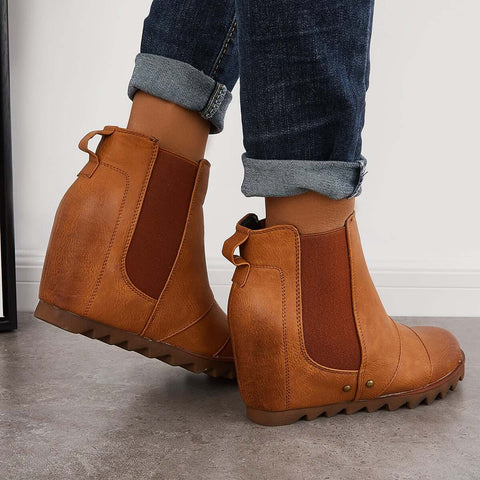 Non-Slip Hidden Wedge Chelsea Boots Pull on Ankle Booties