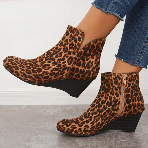 Cutout Ankle Wedge Booties V-cut Stacked Heel Boots