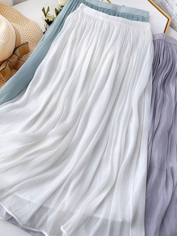 Clara French Style High Rise Vacation Full Skirt-Green