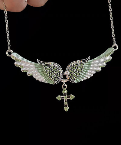 Art Blue Angel Wings Zircon Adjustable Alloy Pendant Necklace
