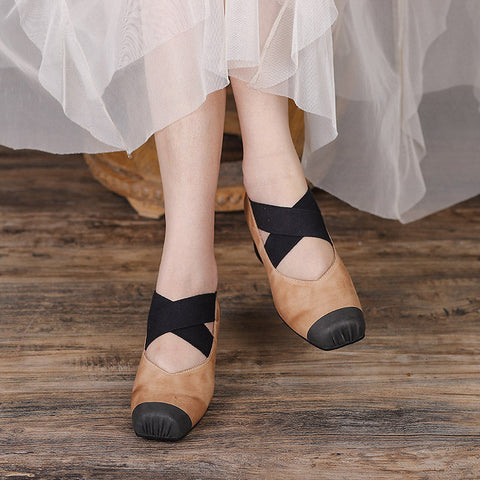 Women Retro Cowhide Leather Pumps Casual Shoes