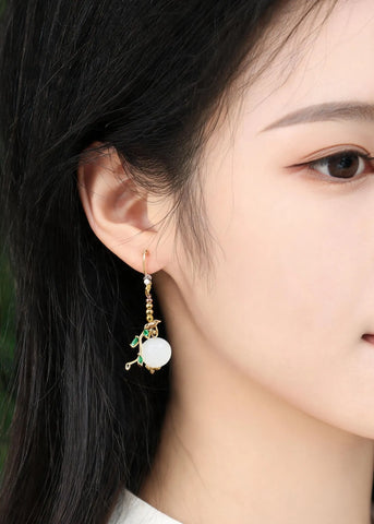 Boutique Asymmetrical Design Fine Jade Drop Earrings