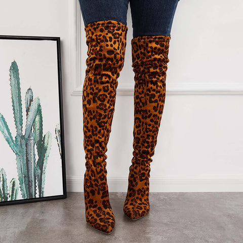 Stretchy Over The Knee Boots Pointed Toe Stiletto Heel Boots
