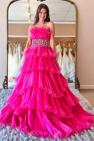 Trendy A-Linie trägerloses blaues langes Ballkleid mit Perlenbesatz