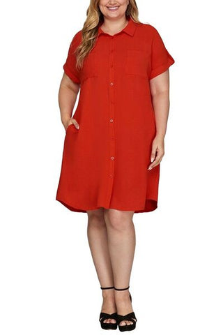 Full Size Button Down  Resort Shirt Dress