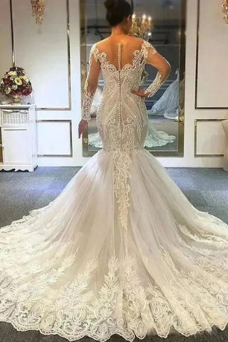 Long Sleeves Wedding Dress Mermaid Off-the-Shoulder Lace Appliques