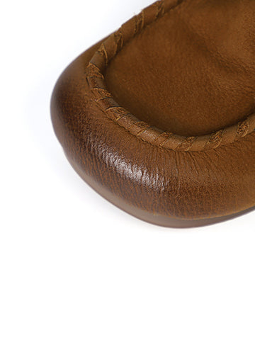 Women Genuine Leather Elastic Spliced Flat Shoes