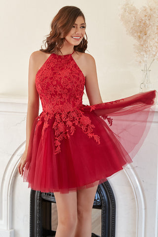 Halter Royal Blue Short Homecoming Dress with Appliques