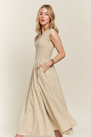 Tan V-Neck Cap Sleeve Resort Maxi Dress