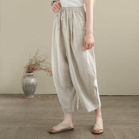 Women Summer Minimalist Loose Linen Pants