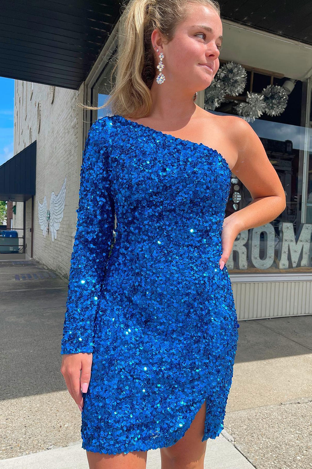 Fuchsia Sequins Homecoming Dress with Sleeves