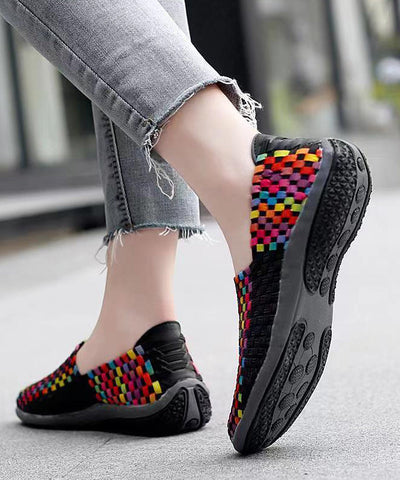 Strickstoff Schwarz DIY Weiche Spleißen Flats Schuhe