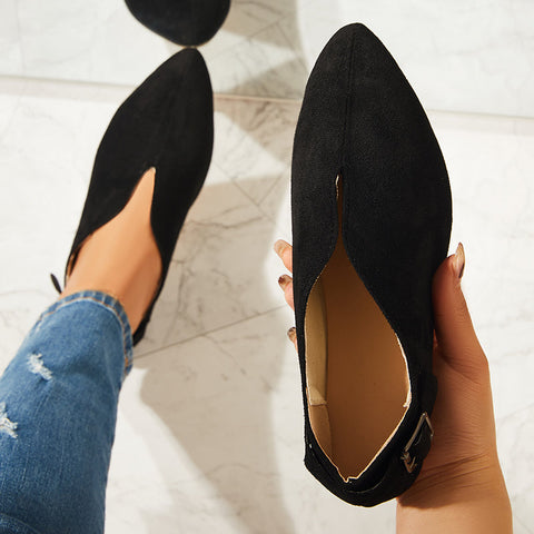 Round Toe V Cut Slip On Flat Loafers Soft Ballet Shoes