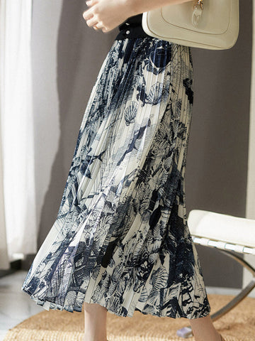 Pleated Printed A-Line Loose Skirts