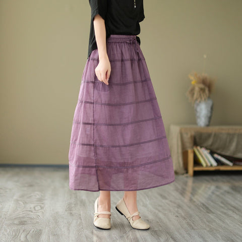 Women Summer Casual Linen A-Line Skirt